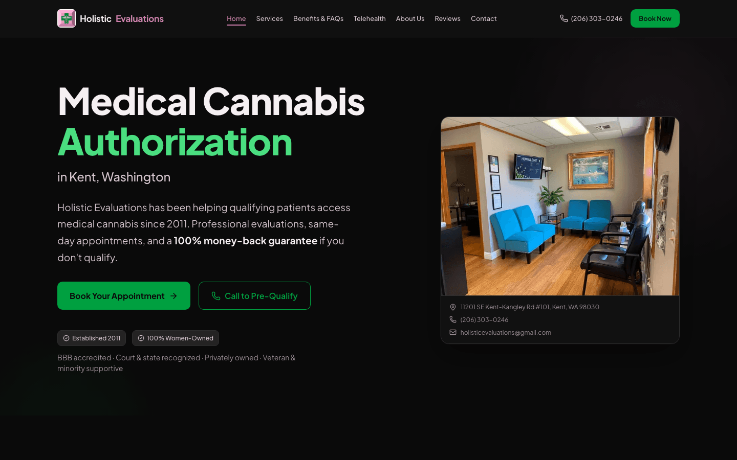 Holistic Evaluations website screenshot